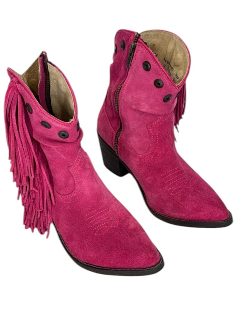 Circle G Women's Studded Suede Fringe Ankle Boots in Pink